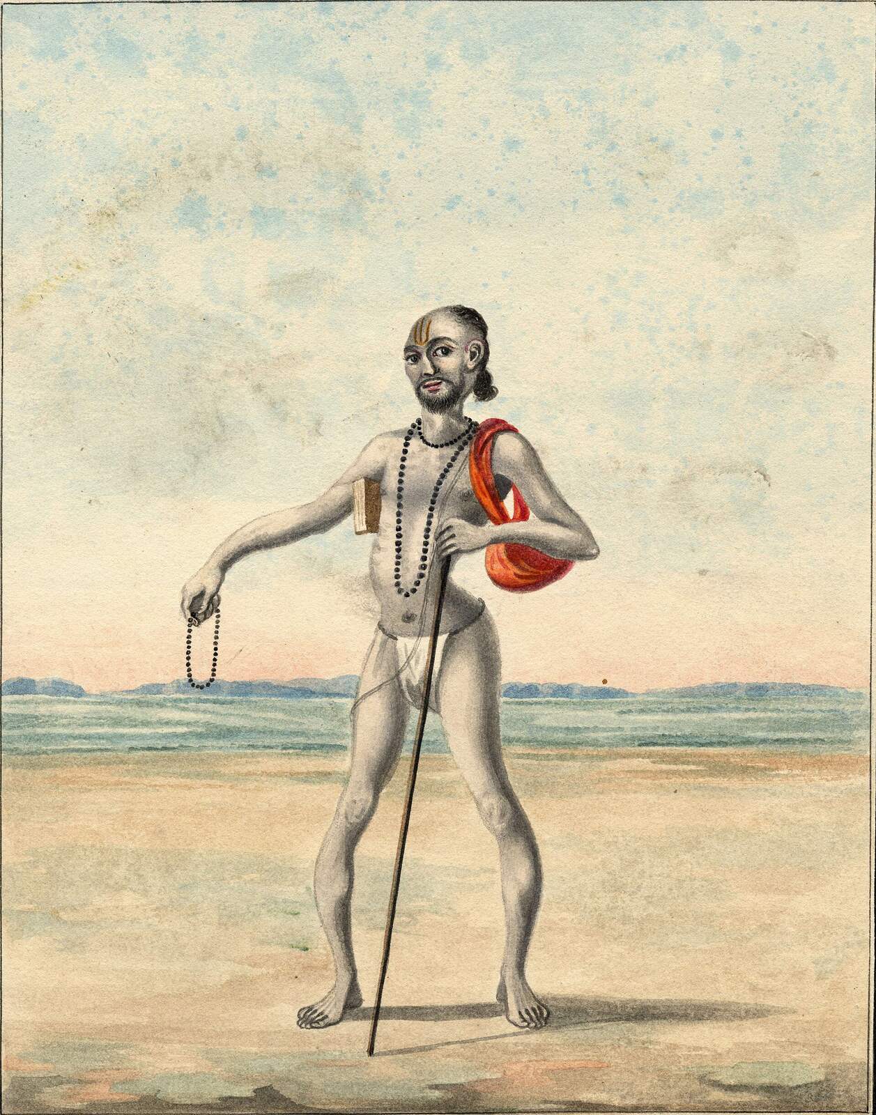 El sabio Aṣṭāvakra con su bastón, miniatura india del s. XIX
