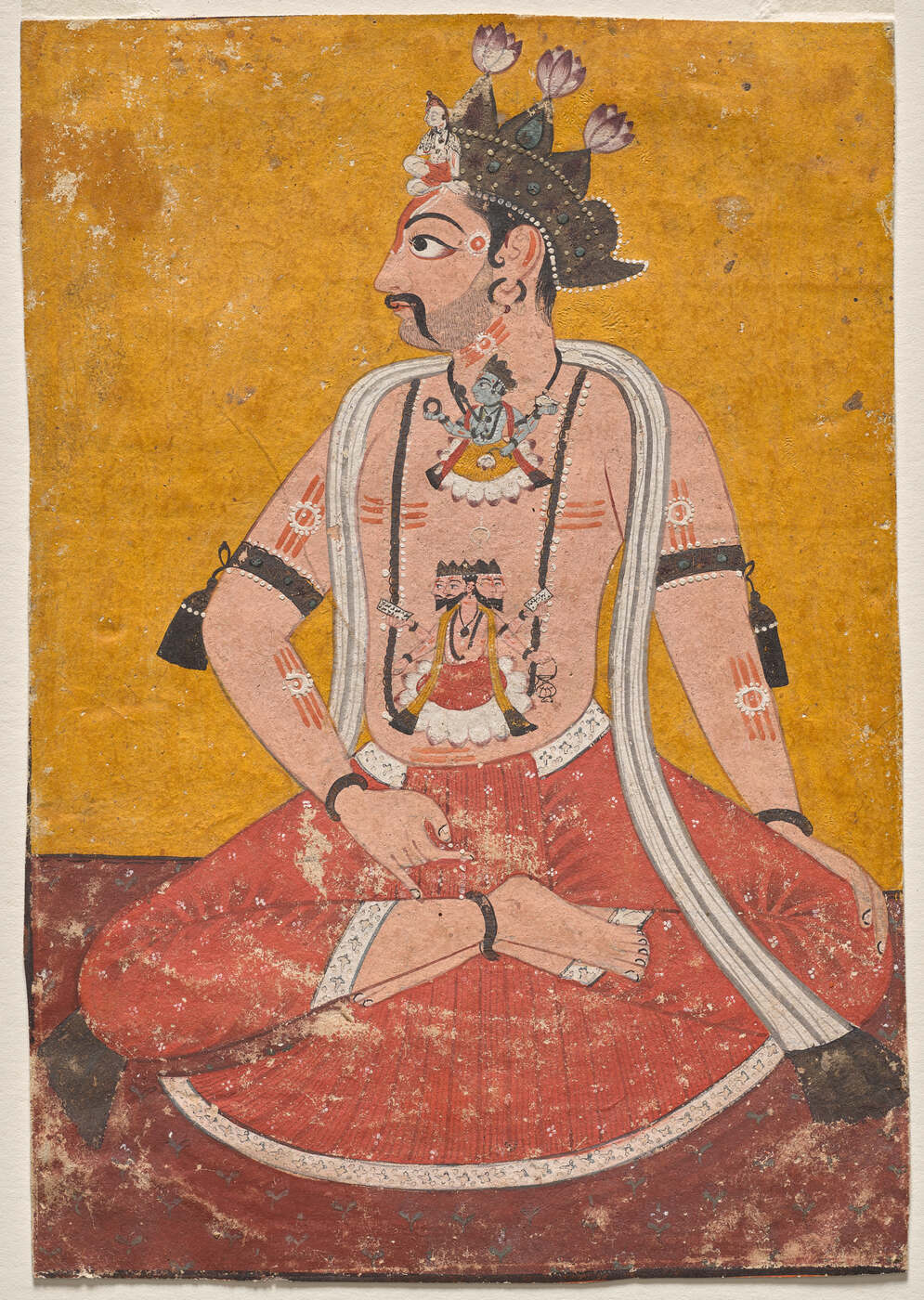 Yogui coronado en posición yóguica, miniatura de Nurpur, c. 1690 (Cleveland Museum of Art)