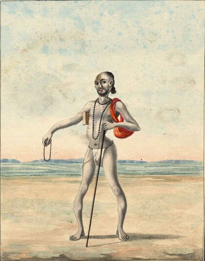El sabio Aṣṭāvakra con su bastón, miniatura india del s. XIX