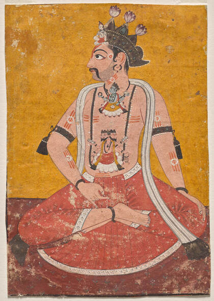 Yogui coronado en posición yóguica, miniatura de Nurpur, c. 1690 (Cleveland Museum of Art)
